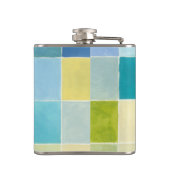 Landschaft mit mehrfarbigen, pixeligen Quadraten Flachmann (Rückseite)