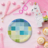 Landschaft mit mehrfarbigen, pixeligen Quadraten Pappteller (Party)