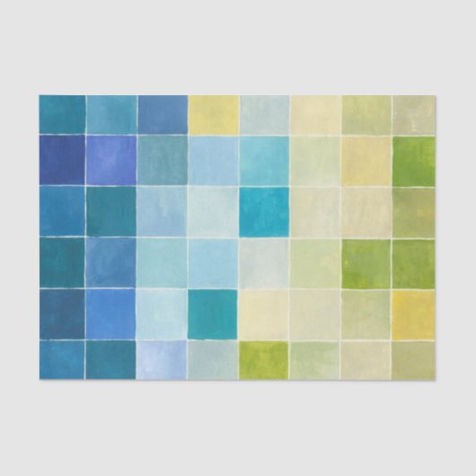 Landschaft mit mehrfarbigen, pixeligen Quadraten Seidenpapier (Vorderseite)