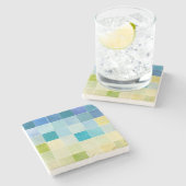 Landschaft mit mehrfarbigen, pixeligen Quadraten Steinuntersetzer (Seitenansicht)