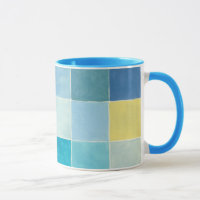 Landschaft mit mehrfarbigen, pixeligen Quadraten