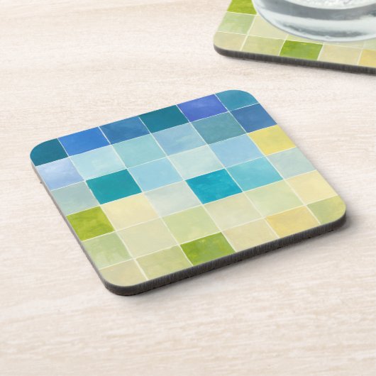 Landschaft mit mehrfarbigen, pixeligen Quadraten Untersetzer (Linke Seite)