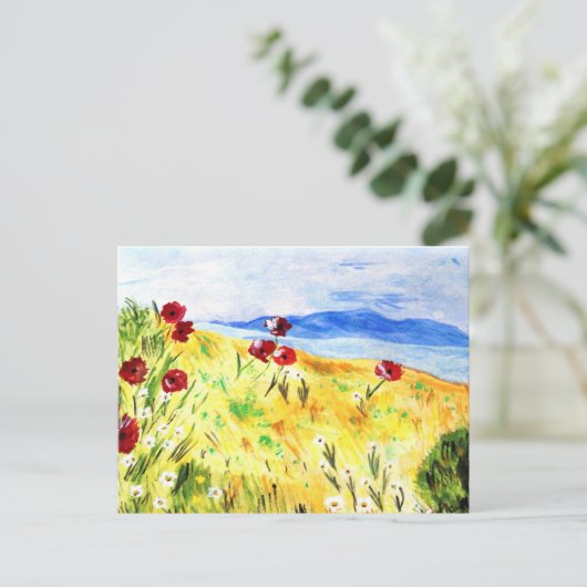 Landschaft mit Mohn Postkarte (Stehend Vorderseite)