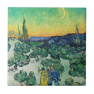 Landschaft mit Paarwandern & Crescent Moon Fliese