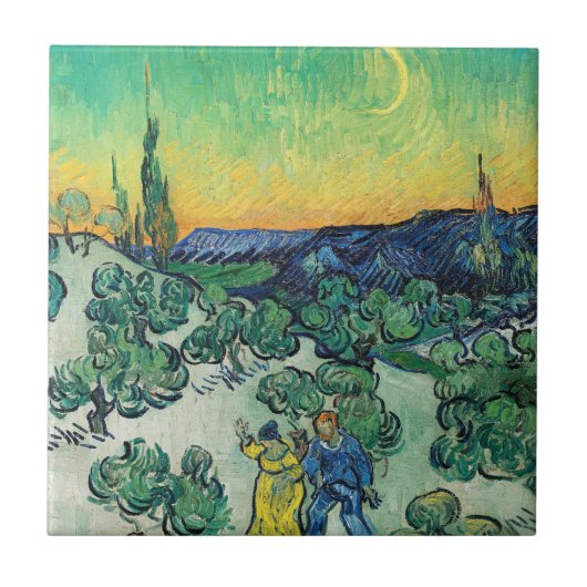 Landschaft mit Paarwandern & Crescent Moon Fliese (Vorderseite)