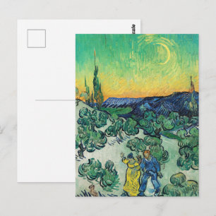 Landschaft mit Paarwandern & Crescent Moon Postkarte