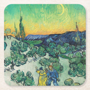 Landschaft mit Paarwandern & Crescent Moon Rechteckiger Pappuntersetzer