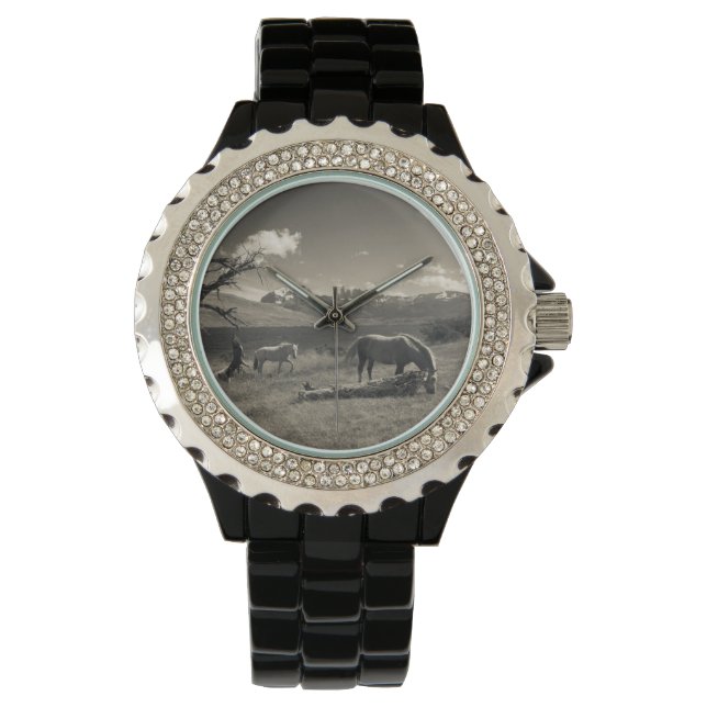 Landschaft mit Pferden Armbanduhr (Vorderseite)