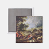 Landschaft mit Regenbogen Magnet (Vorderseite/Rückseite)