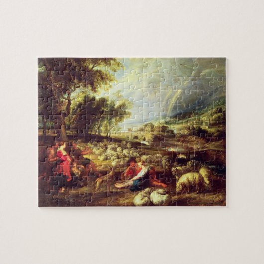 Landschaft mit Regenbogen (Öl auf Leinwand) Puzzle (Horizontal)