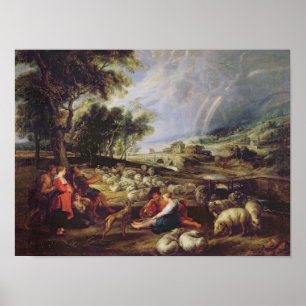 Landschaft mit Regenbogen Poster