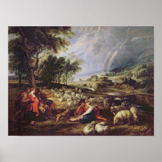 Landschaft mit Regenbogen Poster (Vorne)