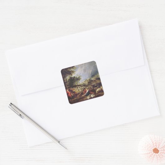 Landschaft mit Regenbogen Quadratischer Aufkleber (Umschlag)