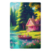 Landschaft mit rosa Hütte Mini Klemmbrett (Rückseite)