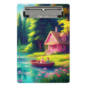 Landschaft mit rosa Hütte Mini Klemmbrett