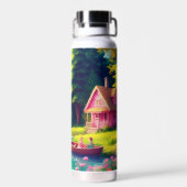 Landschaft mit rosa Hütte Trinkflasche (Rückseite)