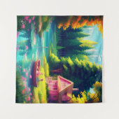 Landschaft mit rosa Hütte Wandteppich (Vorderseite (Horizontal))