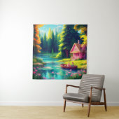 Landschaft mit rosa Hütte Wandteppich (Beispiel)