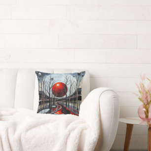 Landschaft mit rotem Ball minimalistisch Kissen