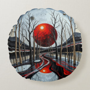 Landschaft mit rotem Ball minimalistisch Rundes Kissen