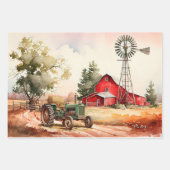 Landschaft mit roter Scheune und Traktor - Decoupa Geschenkpapier Set (Vorderseite 2)