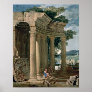 Landschaft mit Ruinen und einem Schäfer Poster