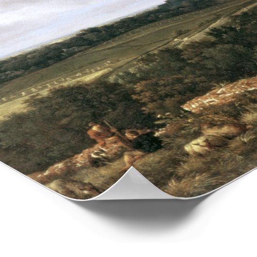 Landschaft mit Ruiniertem Schloss und Kirche Poster (Ecke)