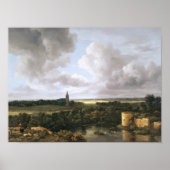 Landschaft mit Ruiniertem Schloss und Kirche Poster (Vorne)