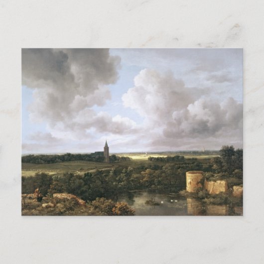 Landschaft mit Ruiniertem Schloss und Kirche Postkarte (Vorderseite)