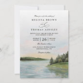 Landschaft mit rustikalem Waldsee Hochzeit QR-Code Einladung (Vorderseite)