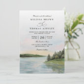 Landschaft mit rustikalem Waldsee Hochzeit QR-Code Einladung (Stehend Vorderseite)