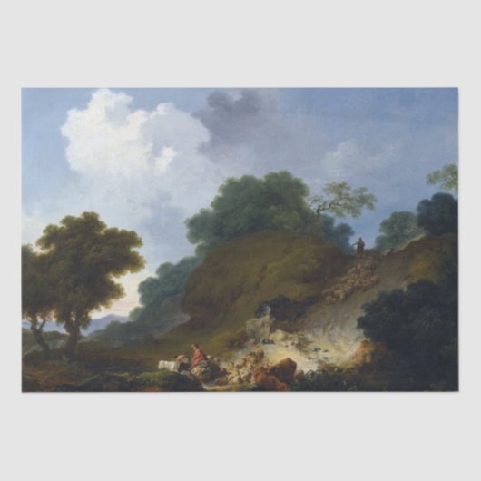 Landschaft mit Schäfern durch Fragonard Seidenpapier (Vorderseite)
