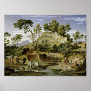 Landschaft mit Schäfern und Kühen Poster