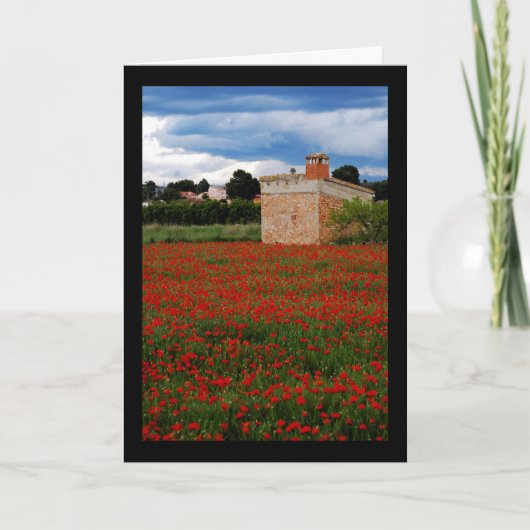 Landschaft mit Scheune auf einem Mohnfeld Portrait Karte (Vorderseite)