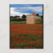 Landschaft mit Scheune auf einem Mohnfeld Portrait Postkarte (Vorderseite)