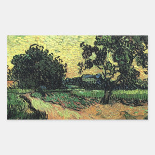 Landschaft mit Schloss Auvers von Vincent van Gogh Rechteckiger Aufkleber