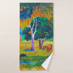 Landschaft mit Schweinefleisch und Pferd, Gauguin Badehandtuch
