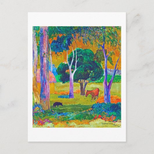 Landschaft mit Schweinefleisch und Pferd, Gauguin Postkarte (Vorderseite)