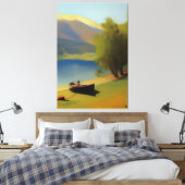 Landschaft mit See, Boot und Berge Leinwanddruck (Insitu (Schlafzimmer))