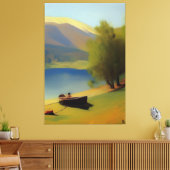 Landschaft mit See, Boot und Berge Leinwanddruck (Insitu (Wohnzimmer))