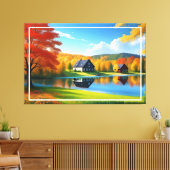 Landschaft mit See, Hütte und Bäumen-324563 Leinwanddruck (Insitu (Wohnzimmer))