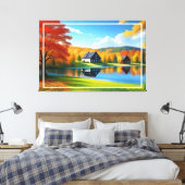 Landschaft mit See, Hütte und Bäumen-324563 Leinwanddruck (Insitu (Schlafzimmer))