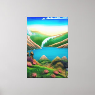 Landschaft mit See und Berge Leinwanddruck