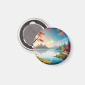 Landschaft mit See und Hütte Magnet (Vorderseite/Rückseite)