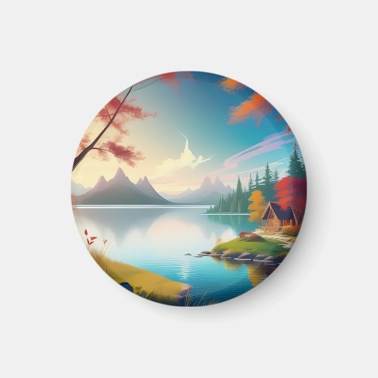 Landschaft mit See und Hütte Magnet (Vorne)