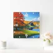 Landschaft mit See und Hütte Quadratische Wanduhr (Zuhause)