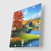 Landschaft mit See und Hütte Quadratische Wanduhr (Winkel)