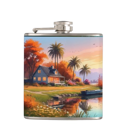 Landschaft mit See und Palmen-34219 Flachmann (Vorderseite)