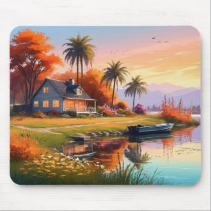 Landschaft mit See und Palmen-34219 Mousepad