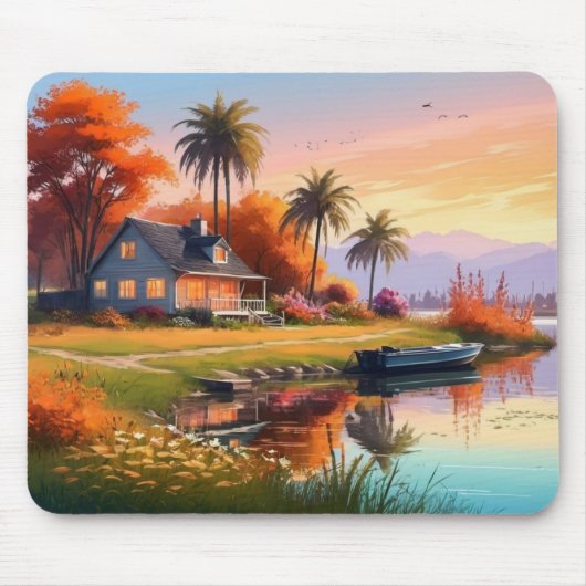 Landschaft mit See und Palmen-34219 Mousepad (Vorne)